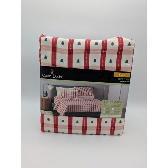 Cuddl Duds Full Sheet Set Soft & Cozy Tree Plaid Christmas Holiday Lodge NEW